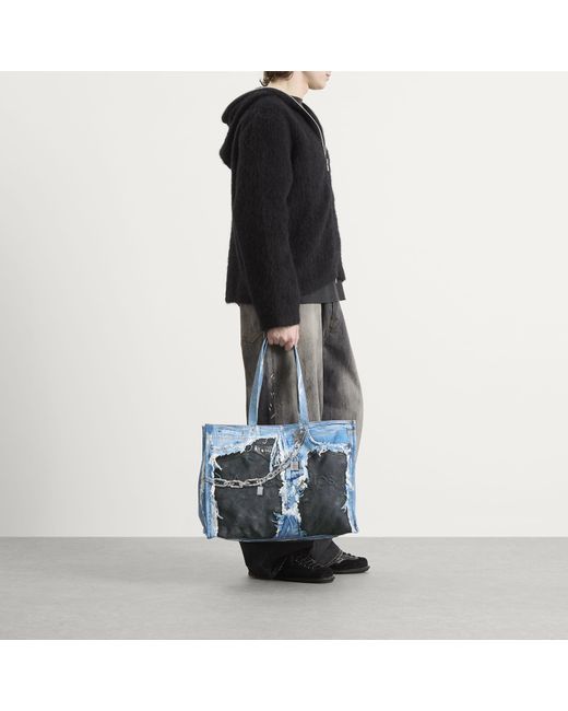 Acne Blue Trompe L'Oeil Print Tote Bag for men