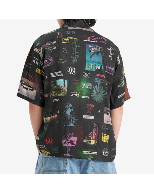 Aries Black Motel Luxe Hawaiian Shirt for men