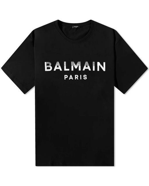 Balmain Black Foil Paris Logo T-Shirt for men