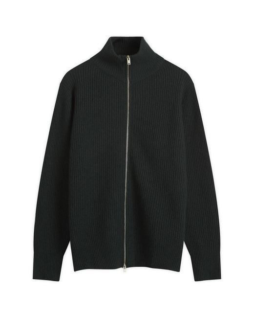 John Smedley Black Mallam Cashmere Rib Zip Through for men