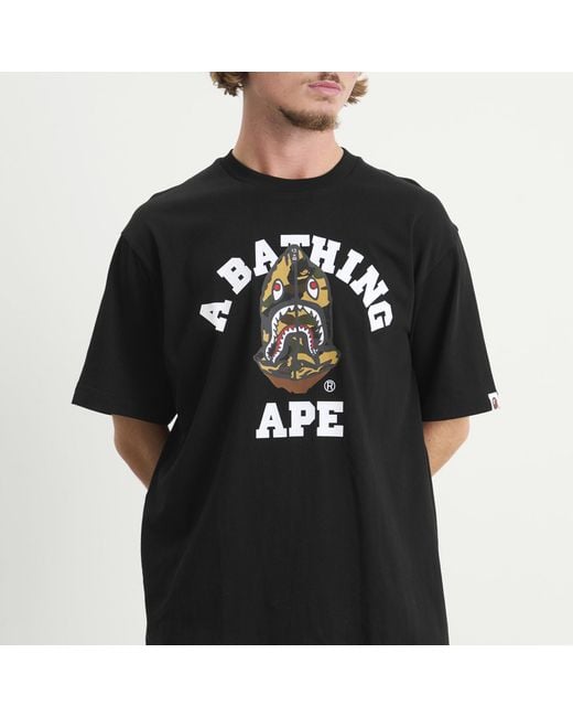A Bathing Ape Black 1St Camo Shark Seijin College T-Shirt for men