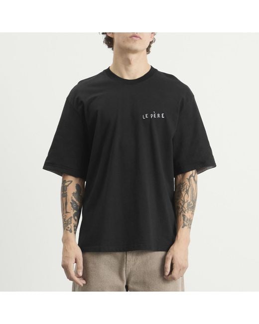 le PERE Black Double Sleeve T-Shirt for men