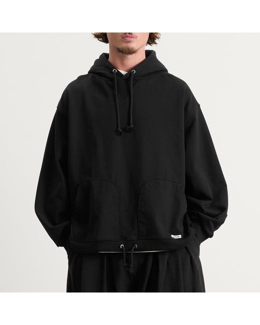 ANGLAN Black Double Valley Tuck Sweat Hoodie for men