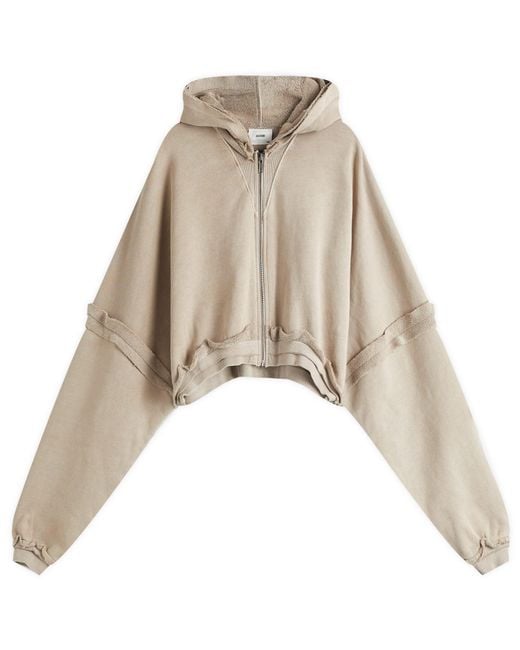 Joah Brown Brown Deconstructed Crop Zip Hoodie