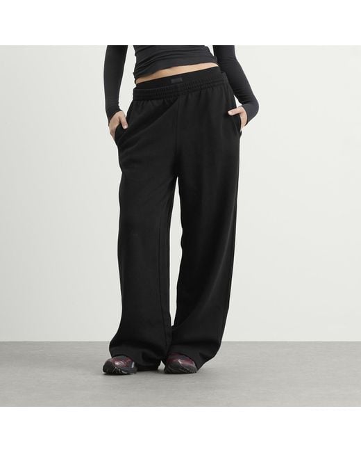 Skims Black Cotton Fleece Exposed Boxer Wide Leg Pants