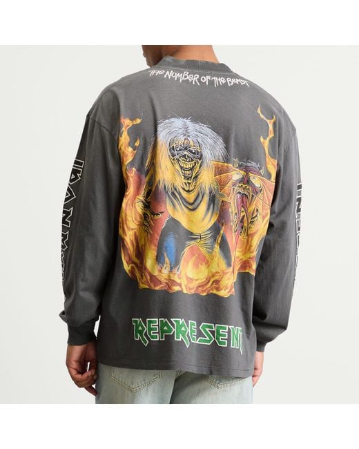 Represent Gray Iron Maiden Number Of The Beast Long Sleeve Tee for men