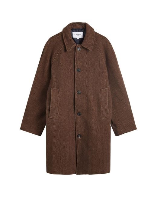 Corridor NYC Brown Herringbone Raglan Overcoat for men