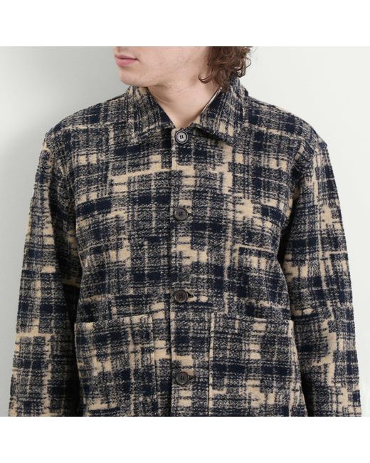 Universal Works Gray Patch Check Fleece Rams Jacket for men