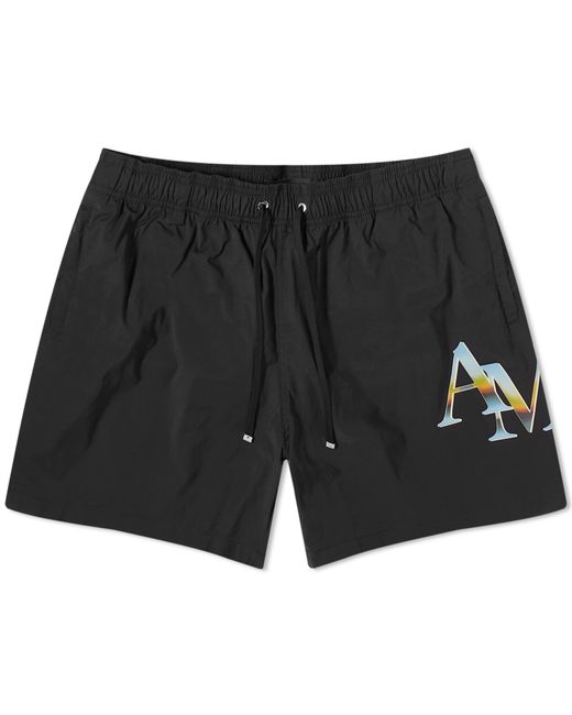 Amiri Black Staggered Logo Swim Shorts for men