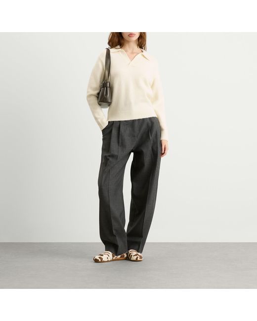 DUNST White Open Collar Knit Jumper