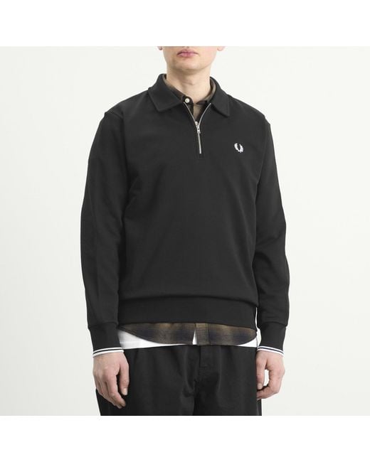 Fred Perry Black Half Zip Collared Sweatshirt for men
