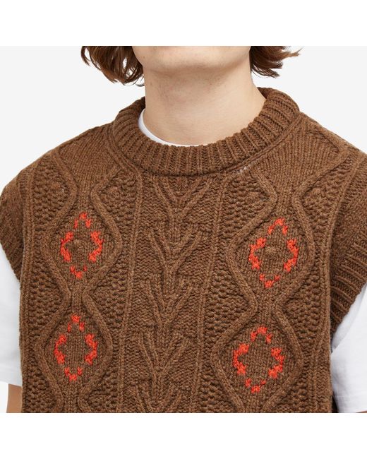 A Kind Of Guise Brown Italian Lambswool Embroidered Knit Vest for men
