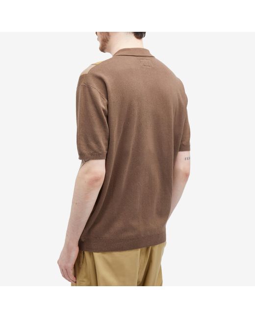 Beams Plus Brown Zip Stripe Knit Polo Shirt for men