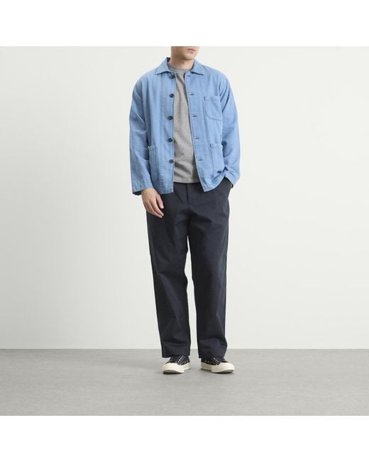 Universal Works Blue Herringbone Bakers Overshirt for men
