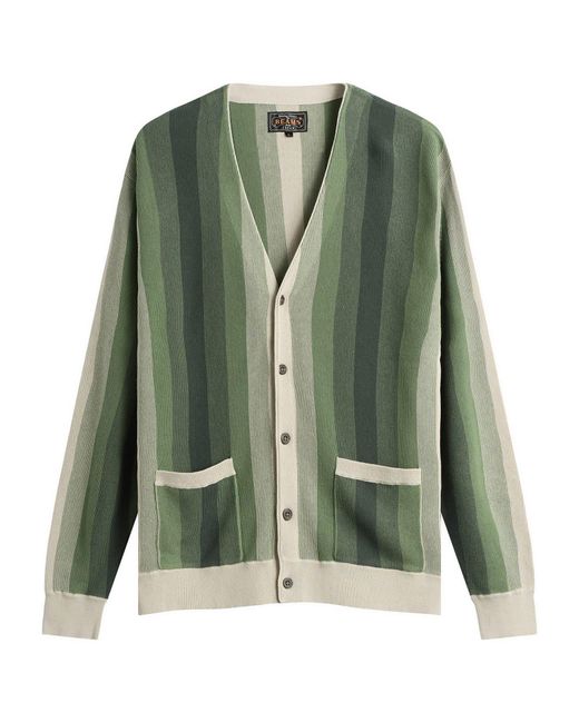 Beams Plus Green Multi Stripe Cardigan for men