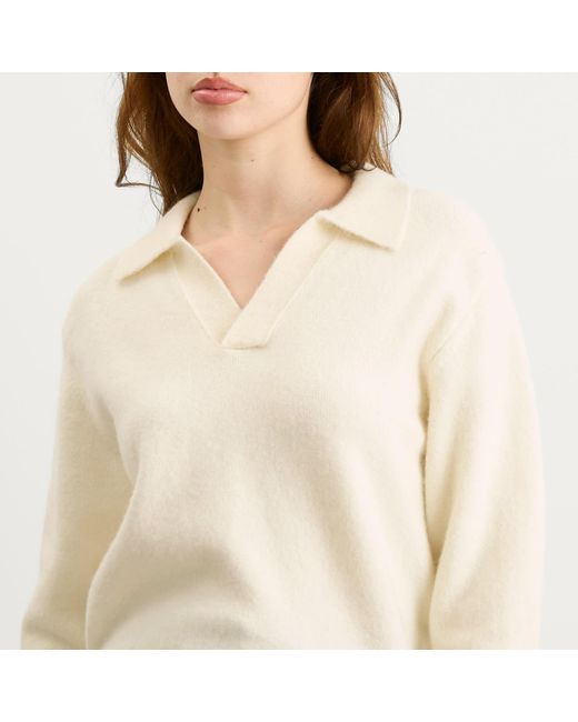 DUNST White Open Collar Knit Jumper