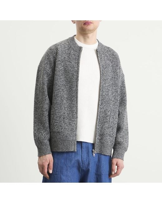 FRIZMWORKS Gray Tweed Wool Deck Zip Cardigan for men