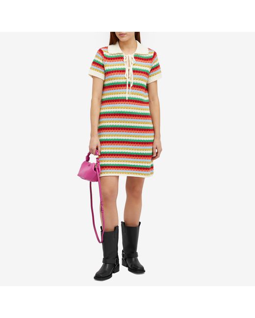 Kitri Yellow Ridley Multi Striped Crochet Knit Mini Dress