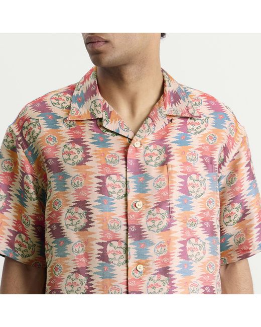 Visvim Pink Crosby Jacquard Silk Short Sleeve Shirt for men