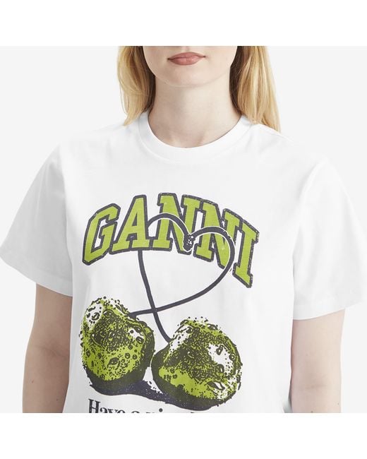 【新品未使用】GANNI CHERRY Relaxed Tee Bright White White Basic Jersey Cherry Relaxed T-shirt