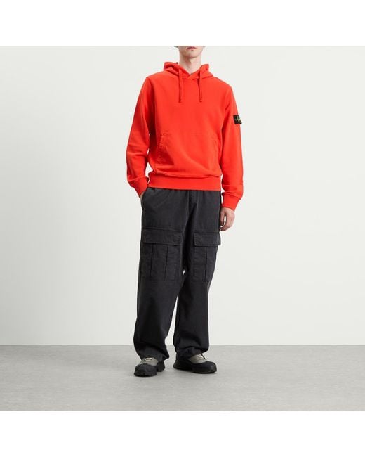 Stone Island Orange Organic Cotton Fleece Popover Hoodie for men