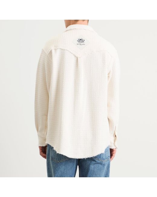 Late Checkout White Raw Edge Western Shirt for men