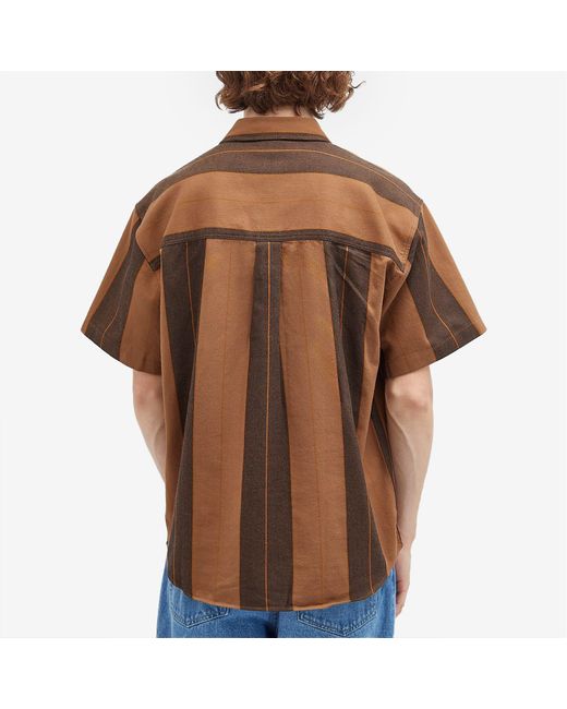 POLAR SKATE Brown Mitchell Strip Short Sleeve Shirt for men