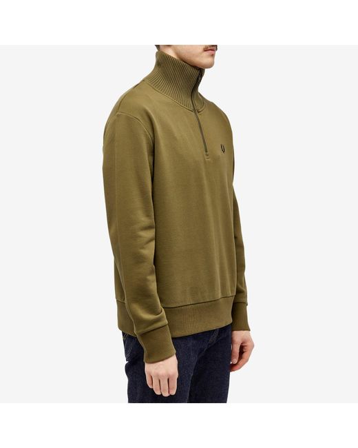 Fred Perry Green Knitted Trim Zip Neck Sweatshirt for men
