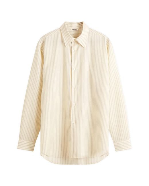 Auralee White Super Fine Wool Stripe Shirt for men