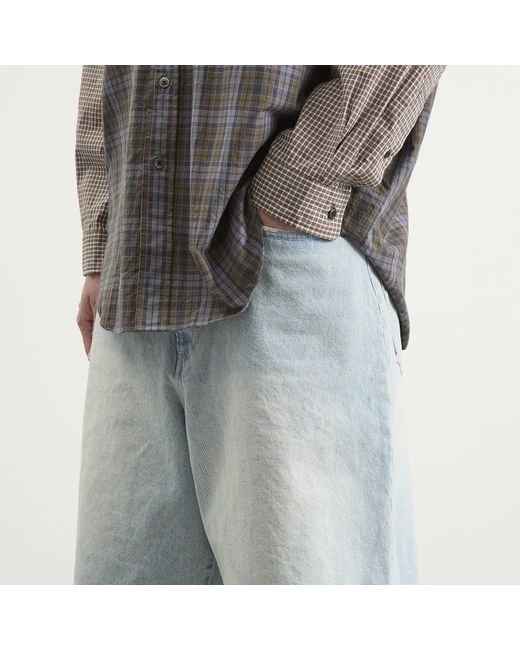 Beams Plus Blue Damage Denim Shorts for men