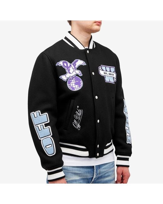 Off-White c/o Virgil Abloh Eagle Wool Varsity Jacket in Off-White c/o Virgil Abloh Eagle Wool Varsity Jacket in