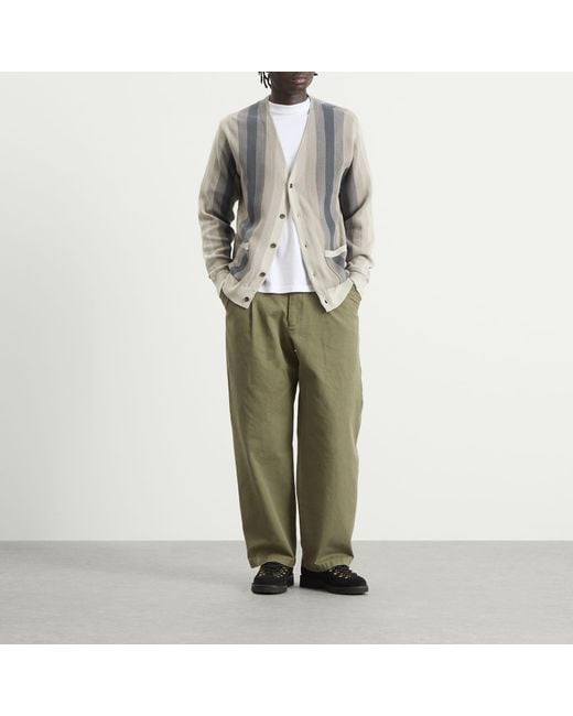 Beams Plus Gray Multi Stripe Cardigan for men