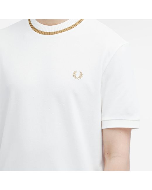 Fred Perry White Crew Neck Pique T-Shirt Snow for men