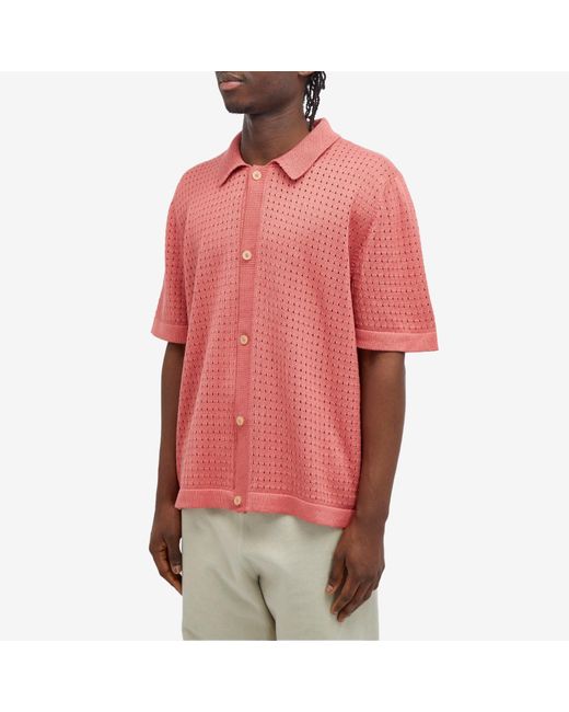 Corridor NYC Pink Pointelle Knit Short Sleeve Shirt for men
