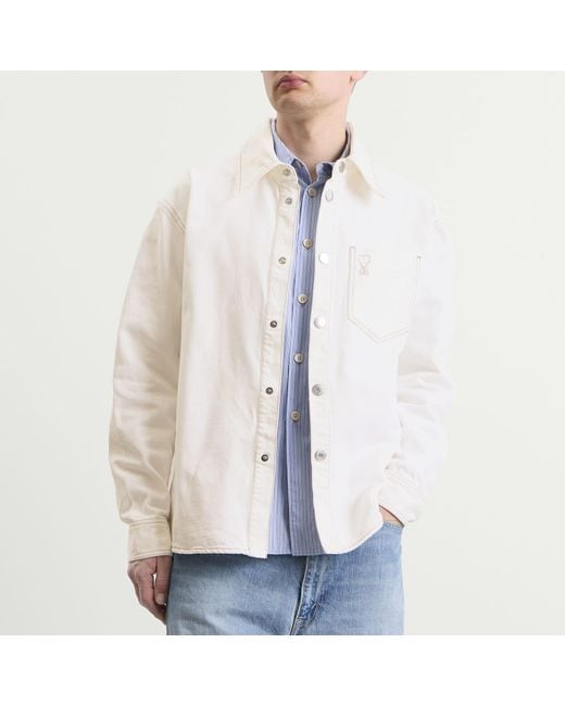 AMI White Ami De Coeur Light Denim Overshirt for men