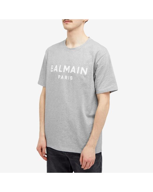 Balmain Gray Paris Logo T-Shirt for men