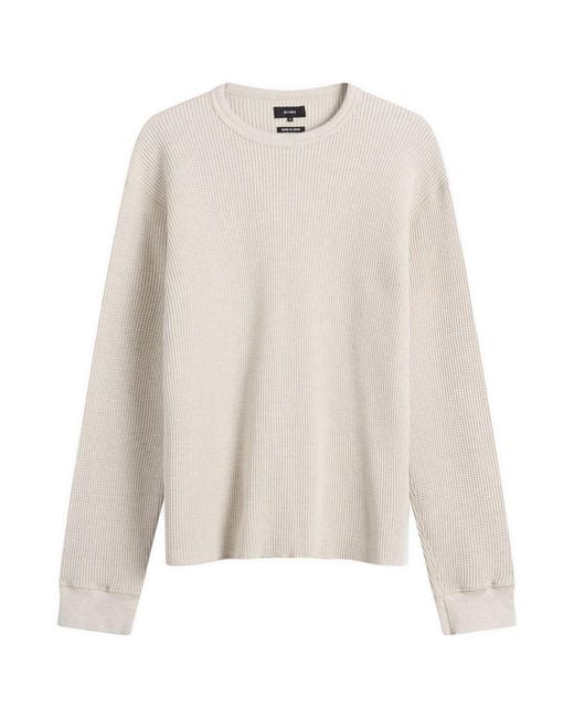 Beams Plus White Waffle Crew Neck Sweatshirt for men