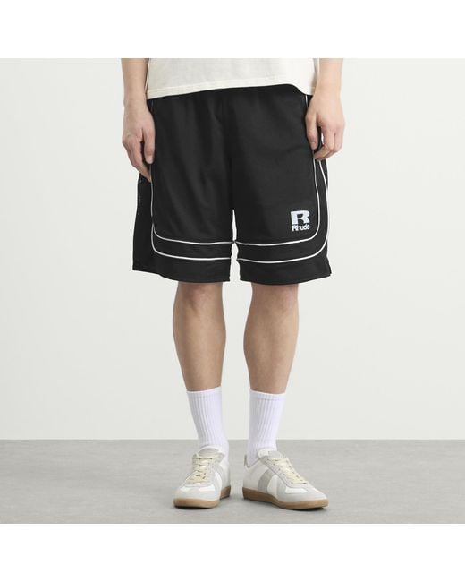 Rhude Black Baggy Mesh Basketball Shorts for men