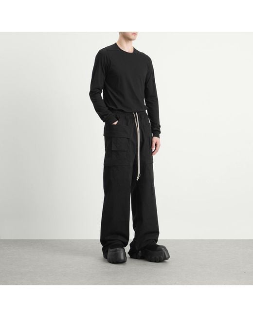 Rick Owens Black Creatch Drawstring Cargo Trousers for men