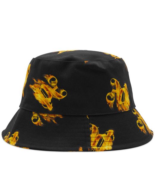 Palm Angels Black Burning Monogram Bucket Hat for men