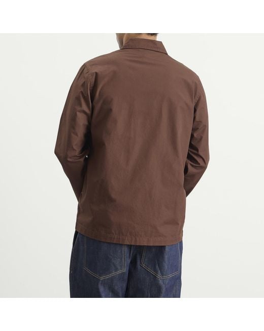 Universal Works Brown Peached Poplin Bakers Overshirt for men