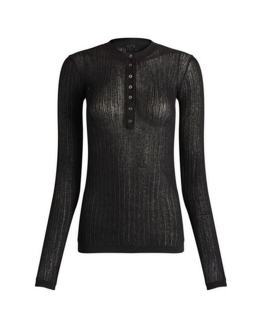 Skims Sheer Knit Long Sleeve Henley Top in Black | Lyst UK