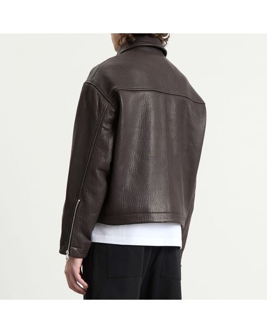 Cole Buxton Brown Shrunken Leather Jacket for men