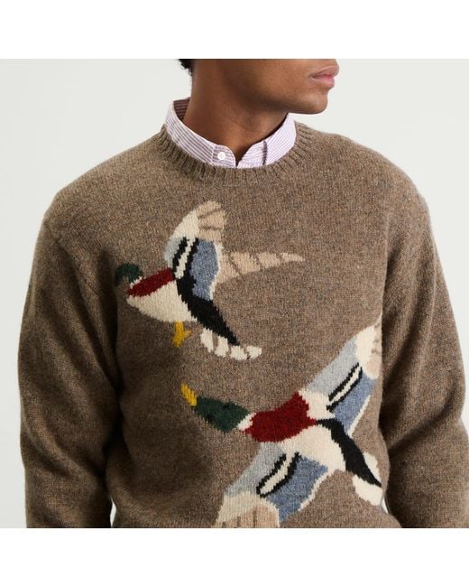 Beams Plus Brown Intarsia Duck Jumper for men