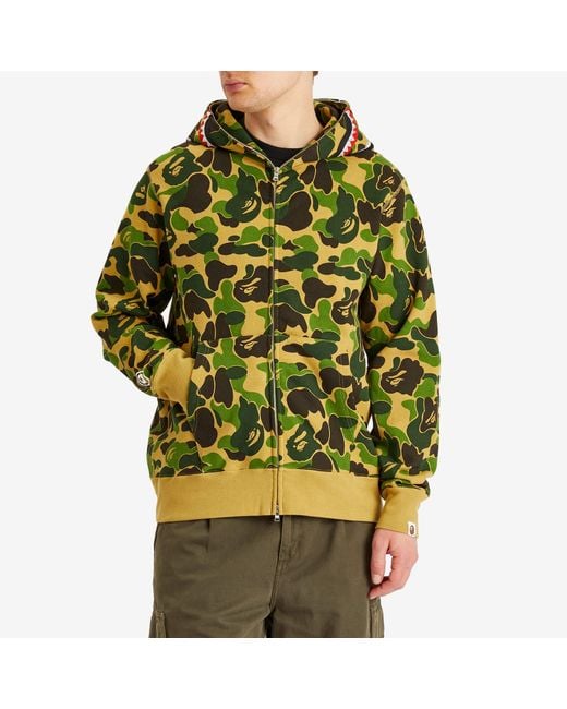 A Bathing Ape Green Abc Camo Crystal Stone Shark Full Zip Hoodie for men