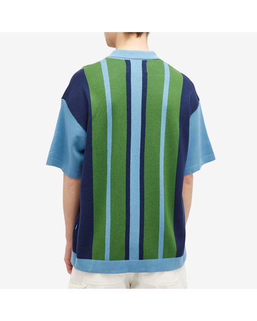 AWAKE NY Blue Camp Collar Knitted Shirt for men