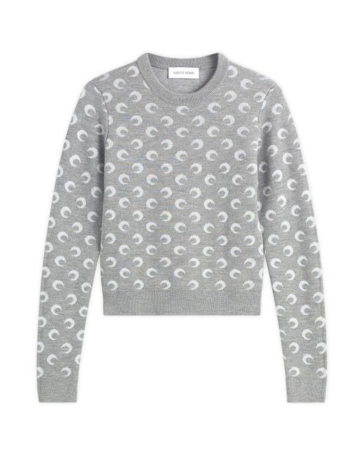 MARINE SERRE Gray Moon Jacquard Knit Fitted Crewneck Sweater