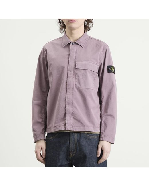 Stone Island Purple Organic Cotton Twill Overshirt for men