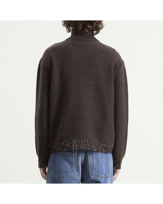 Maison Margiela Black Wool Distress Half Zip Knit for men