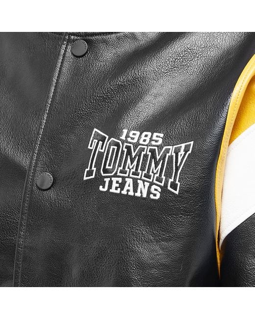 Tommy Hilfiger Black Rlx Leather Letterman Jacket for men